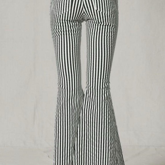 Blank Paige Black & White Striped Ultra Flare Jeans Size Large - Picture 3 of 17